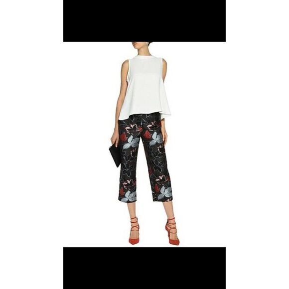 Suno Jacquard Womens Black white red Floral New Cropped Culotte Capri Trouser 8 - Picture 4 of 11